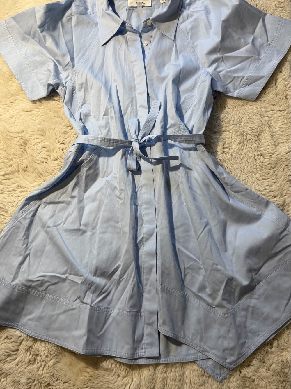 A.L.C. Light Blue Shirt Dress with Tie Waist